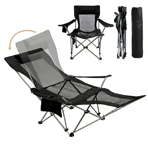 Zero Gravity Chair Reclining Folding Chair with Removable Footrest and Pillow & Cup Holder, Adjustable Outdoor Oxford Fabric Lounge Recliner for Camping, Beach, Garden, Patio, Black Mesh - color: Black Mesh