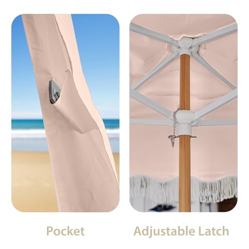 AMMSUN Beach Cabana with Fringe, 7' x 7' Boho Beach Canopy with Tassels, Easy Set up & Premium Wood Pole, Cabana Tent with Sand Pockets, Instant Sun Shade for Sand, Garden, Patio, Pink Coral - color: Pink Coral