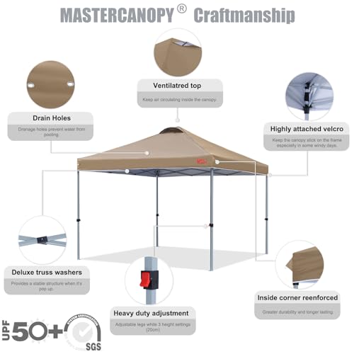 MASTERCANOPY Durable Pop-up Canopy Tent with Roller Bag (8x8, Khaki) - color: Khaki, size: 8x8