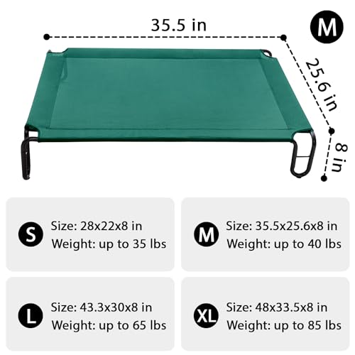 pettycare Elevated Outdoor Dog Bed - Dog Cots beds for Medium Dogs, Waterproof Raised Dog Bed Easy to Assemble, Cooling Elevated Dog Bed with Teslin Mesh, Durable, Non Slip, Up to 40 lbs,Green - color: Green, size: M: 35x25.6x8 inches