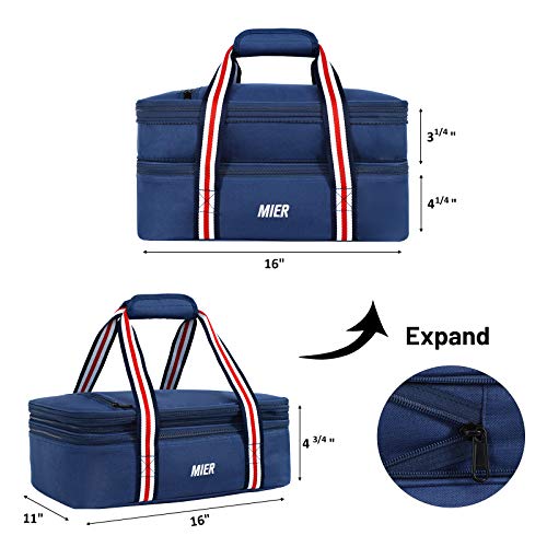 MIER Insulated Double Casserole Carrier Thermal Lunch Tote for Potluck Parties, Picnic, Beach, Fits 9 x 13 Inches Casserole Dish, Expandable by Mid Zipper, Navy - color: Navy