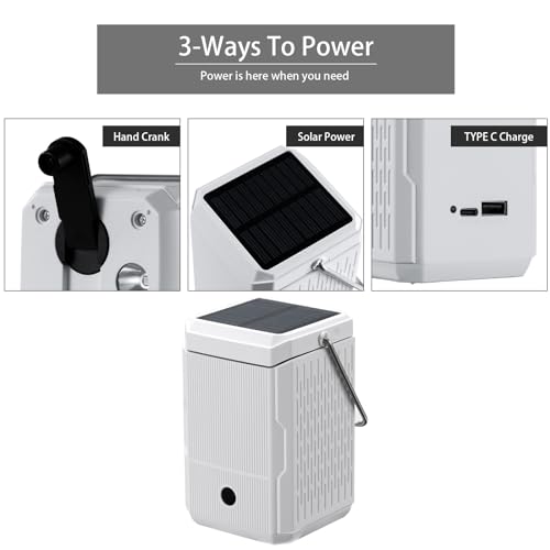 2 Pack Camping Lantern Rechargeable, Hand Crank & Solar Camping Lights with USB Output, Tent Lights for Camping, Portable Camp Lamp, Camping Hurricane Home Power Failure Essentials (White, 2 Pack)