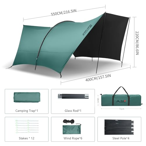 BISINNA Camping Tarp 18x13ft Car Awning Blackout Waterproof Hammock Rain Fly Sun Shade Rain Protection Canopy for Outdoor Beach Picnic (Green) - color: Green