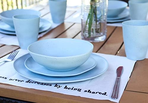 MORGIANA 8 pcs Reusable Bamboo Dinnerware Set, Camping Dishes with Bamboo Bowls Plates Dishes for 2 (Blue) - color: Blue