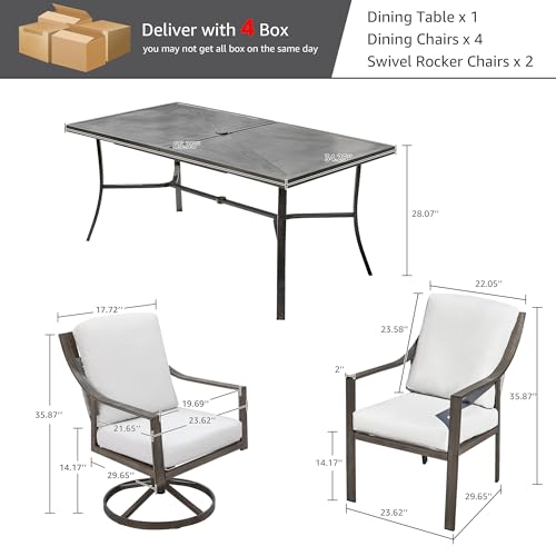 NATURAL EXPRESSIONS 7 Piece Patio Dining Table Outdoor Furniture Set for 6, 4Pcs Fixed and 2Pcs Swivel Patio Dining Chairs with Olefin Cushions, 65”Large Dining Table with Umbrella Hole - size: 7pcs Dining Sets