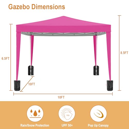 10x10 Pink Pop Up Canopy Tent Heavy Duty with 4 sidewalls Commercial Outdoor Party Tent Event Wedding Tents Instant Canopy Gazebo with Carry Bag UPF 50+ Waterproof - color: Pink, size: Standard 10x10FT 4sides
