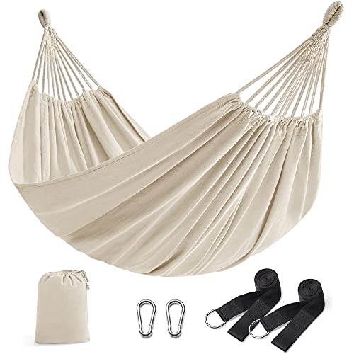 SONGMICS Double Hammock, 98.4 x 59.1 Inches, 660 lb Load Capacity, with Compression Bag, Mounting Straps, Carabiners, for Terrace, Balcony, Garden, Outdoor, Camping, Beige UGDC15M - color: Beige