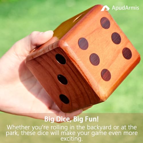 ApudArmis Classic Mahogany Giant Wooden Yard Dice Set, 3.5In Big Die Lawn Game Set with Scoreboard & Carrying Bag - Large Pine Wooden 6 Dice Backyard Game for Adults Family - color: Classic Mahogany