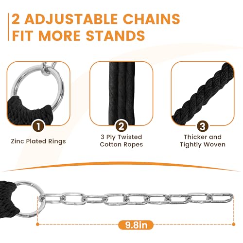 Lazy Daze Hammocks 12FT Double Rope Hammocks, 2 Person Hand Woven Cotton Hammock with Spreader Bar, Carabiner, Tree Strap, Chain for Outside, FIT 13-15 FT Stand, Max 450 Lbs, Black - color: Black