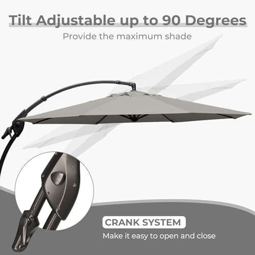 Grand patio 12FT Outdoor Offset Umbrella Large Round Aluminum Cantilever Umbrella with Base for Garden Deck Poolside (Gray, 12 FT) - color: Gray, size: 12 FT