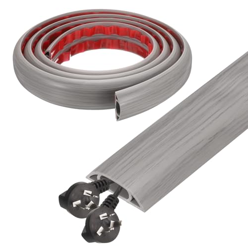 HARFINGTON 6ft Cord Cover Floor W0.6 x H0.33 Inner Channel PVC Hide Extension Cable Floor Wire Hider Wire Covers Protector for Prevent Cable Trips Cables Management, Wood Grey - color: Wood Grey, size: 6ft