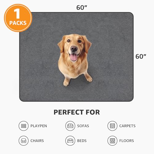 Washable Pee Pads for Dogs, 60x60 Reusable Whelping Pads, Absorb Dog Mats Non-Slip Puppy Training Pads for Whelping, Potty, Training, Playpen, Crate - size: 60"x60"