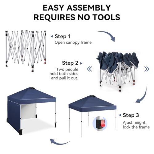 10 x 10 Pop Up Canopy, All Season Instant Canopy with 2 Sidewalls and Vented Roof, Portable Party Tent with Wheeled Carry Bag and Sandbag for Camping, Picnic, Party, Navy Blue - color: Navy Blue, size: 2 Side Walls