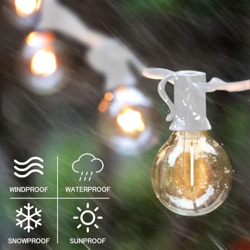 SUNTHIN Outdoor White String Lights, 27FT White Patio Lights with 14 G40 Shatterproof LED Bulbs(1 Spare), Waterproof Hanging Outside Lights for Yard, Porch, Deck, Garden, Pergola - color: White, size: 27FT