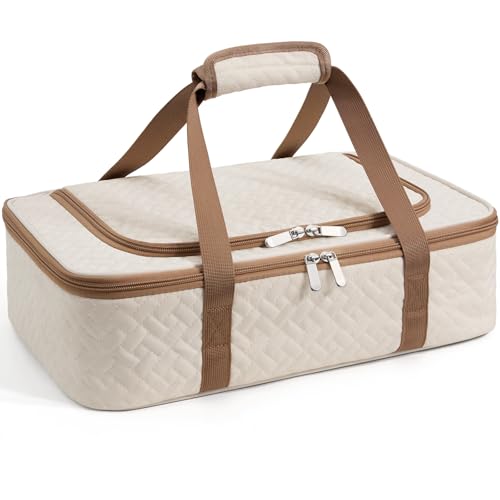 Insulated Casserole Carrier - Portable Casserole Carrier for Hot or Cold Food, Lasagna Holder for Parties,Picnic,Cookouts,Traveling - Fits 9" x 13" Baking Dish (Beige) - color: Beige