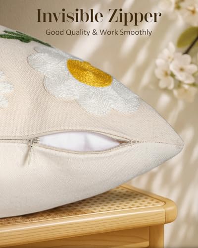 Embroidered Lumbar Pillow Cover 20x12 Inch - Spring Summer Boho Decorative Pillow Cover with Zipper for Living Room Couch Sofa Bed Aesthetic Design Flower Bee Cushion Pillowcase - color: Flower Bee, size: 20" x 12" (Pack of 1)
