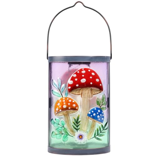 Hanging Solar Lantern Outdoor Waterproof Mushroom Solar Lights Glass Tabletop Decorative Lamp for Outdoor Patio Garden Outside Yard Decor - style: Mushroom