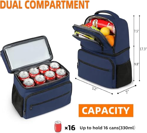 MATEIN Cooler Backpack, 26 Cans Insulated Lunch Backpack for Men Women, Leakproof Double Layer Lunch Cooler Bag Lightweight Soft Lunch Backpack with Cooler Compartment, Beach Camping Hiking Beer Gifts - color: Blue, size: 26 Cans
