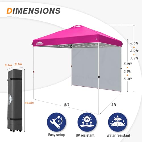 EAGLE PEAK Commercial Canopy 8x8 Pop Up Canopy Tent with 1 Sidewall, Easy Setup Heavy Duty Instant Event Shelter for Vendors & Markets, Outdoor Sun Shade, Pink - color: Pink, size: 8x8