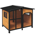 PawHut Outside Cabin-Style Wooden Dog House for Large Dogs with Openable Roof & Giant Window, Outdoor & Indoor Big Dog Shelter, Asphalt Roof, Yellow - color: Yellow