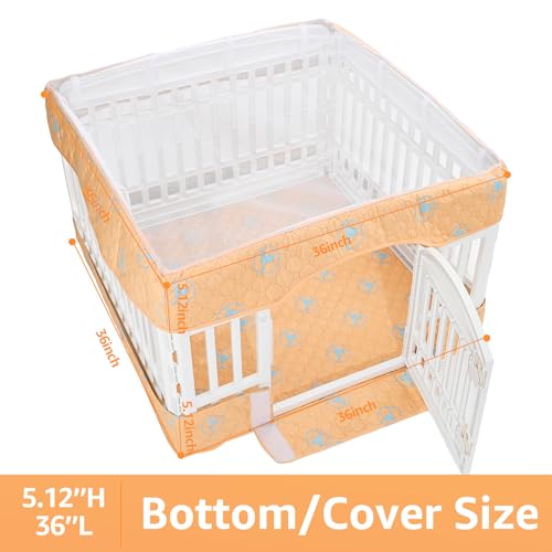PJYuCien Dog Playpen Bottom Pad and Cover Fits for 36 Inch 4 Panels Exercise Pet Pen, Orange - style: Orange Bottom Cover Set, 36"Width, Orange ( Adhesive Tape Connections )
