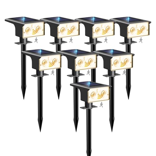 btfarm Solar Spot Lights Outdoor Waterproof, 8 Pack/3 Modes Motion Sensor Lights, Solar Powered Spotlights 2-in-1 Auto On/Off for Outside Pathway Yard Garden Landscape Lighting, Warm White - color: Warm White, size: 8 Pack
