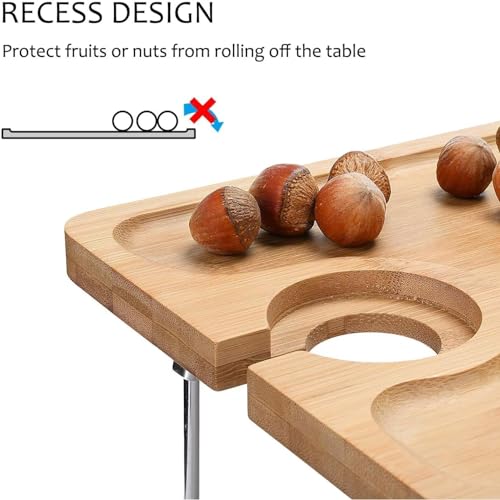 Outdoor Wine Picnic Table, Folding Portable Wood Tray with 4 Wine Glass Holder for Cheese and Fruit, Ideal for Camping, Beach, Wine Gifts for Women