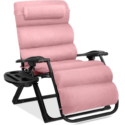 Best Choice Products Oversized Zero Gravity Chair, Folding Outdoor Patio Recliner, XL Anti Gravity Lounger w/Removable Cushion, Cup Holder, Side Tray, 350lb Capacity - Pink - color: Pink