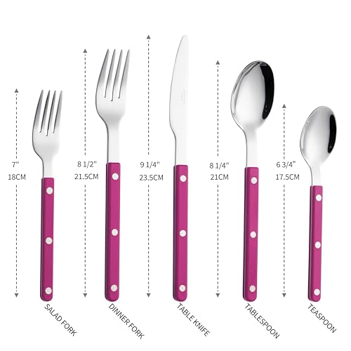 ANNOVA Silverware Set, Retro/Rivet Colorful Stainless Steel Tableware Kitchen Flatware Set Utensils, Includes Dinner Knives, Forks, Spoons, Salad Forks & Dessert Spoons (Pink, 10 Pieces) - color: Pink