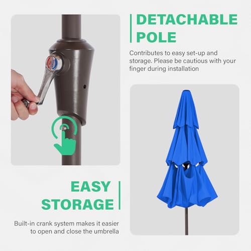 JEAREY 9FT 3 Tier Patio Umbrella Outdoor Market Umbrella Table Umbrellas with 8 Ribs 1.5 Pole Push Button Tilt and Crank UV Protection for Garden,Royal Blue - color: Royal Blue