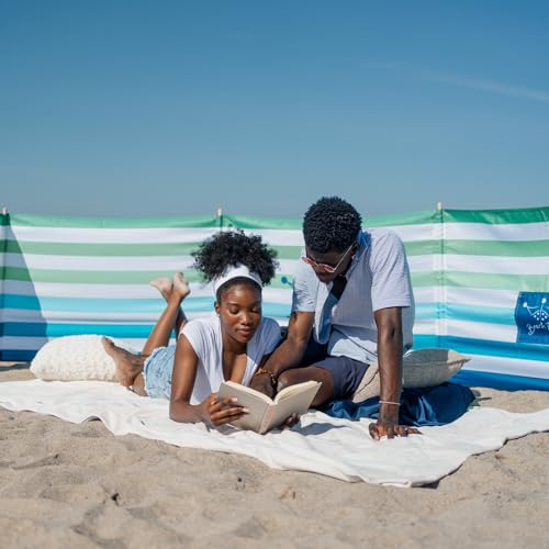 Premium 20 ft Beach Windscreen, Privacy Screen, Wind Blocker - Emerald Blue, Free Rubber Mallet and Carry Bag Included - color: Emerald Blue