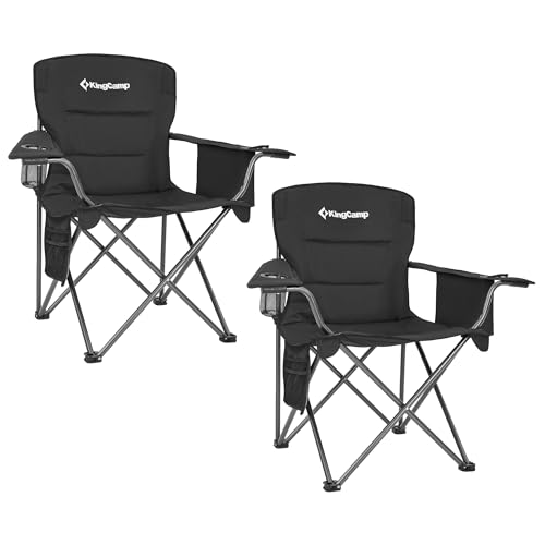 KingCamp Padded Folding Lounge Chairs with Built in Cupholder, Insulated Cooler Sleeve, and Side Storage Pocket for Indoor and Outdoors, 2 Pack, Black - color: Black, size: 2 Pack