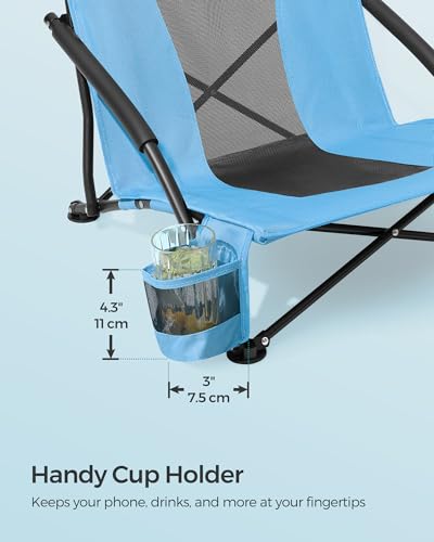 SONGMICS Set of 2 Portable Beach Chairs for Adults, Max. Load 330 lb Each, High Backrest, Cup Holder, Lightweight, Heavy-Duty, Light Blue UGCB067Q01V1 - color: Light Blue, style: 2 Pack
