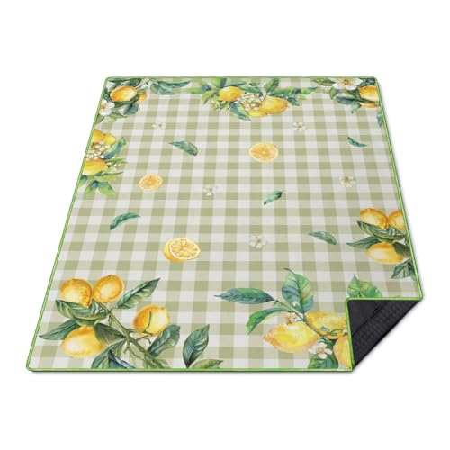 Supfitness Extra Large Picnic Blankets Waterproof Foldable (60"x 80") Boho Beach Blanket Waterproof Sandproof,3-Layer Thicking Mat Outdoor Packable Camping Blanket - color: Greenyellow, size: 5' x 6'8" (Rectangular)