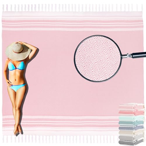 Yongoes Oversized Turkish Beach Towel Blanket Cotton Giant XL Sandproof Towels Huge Linen XXL Extra Large Big Throw Quilt Blankets for Adults Cloud Travel Camping Glamping Accessories Essentials - color: Pink, size: Extra Large 82"x88"（208x224cm）