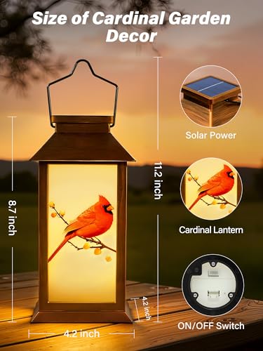 Mothers Day Gifts, Solar Lanterns Outdoor Waterproof Hanging Garden Decor with Cardinal Pattern Outdoor Solar Lights for Garden Lawn Yard Patio Porch, Gifts for Mom Women Grandma (Cardinal) - style: Cardinal