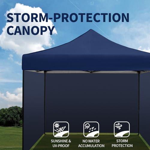 10x10 Pop up Canopy Tent with Sidewalls,Heavy Duty Waterproof Sun Shade Canopy Easy up Canopy with Wheel Bag Commercial Gazebo Tent for Outdoors Parties Vendors Camping Beach (Navy Blue) - color: Navy Blue