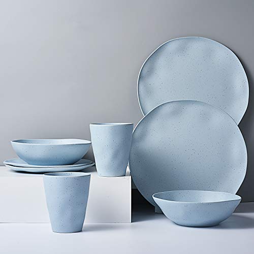 MORGIANA 8 pcs Reusable Bamboo Dinnerware Set, Camping Dishes with Bamboo Bowls Plates Dishes for 2 (Blue) - color: Blue
