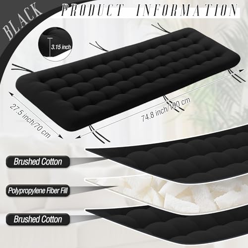 Vercraft Long Floor Cushion Large Floor Cushion with Brushed Cotton 74.8 x 27.5 x 3.15 in Jumbo Lounger Pillow for Outdoor Indoor Bay Window Meditation Yoga Reading Sleeping(1 Pc,Black) - color: Black