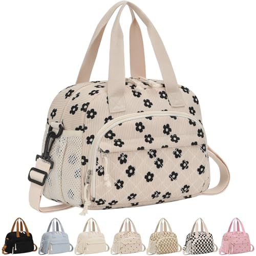 ELONGRIVER Corduroy Insulated Lunch Bag for Women Teen Girls, Portable Adult Lunch Box, Reusable Tote Cooler Bags, Lightweight Womens Lunch Bags with Front Pockets for Work School Picnic Travel,Floral - color: Floral