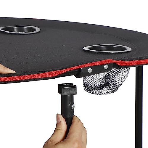 HomGarden 28" Portable Folding Picnic Table Outdoor Camp Table Round 2-Tier with 4 Cup Holders,Portable Tables Folding for BBQ Fishing Beach Table for Party Black