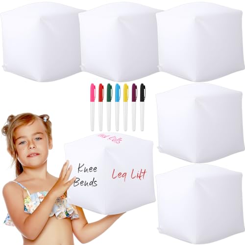Silipull 6 Pcs Jumbo Inflatable Dice 11.8 Inch DIY Blank Giant Inflatable Jumbo Dice PVC Reusable Toy with 7 Pcs Colorful Marker Pens or Write for Indoor Outdoor Game Activity Pool Party