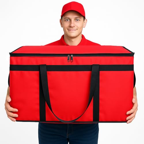 Bodaon Large 2-Pack Insulated Food Delivery Bag, XXXL Grocery Shopping/Catering/Pizza Cooler Bags, Rideshare Delivery Bag, Dashers Cold/Hot Styrofoam Carrier for Travel/Shopping/Catering/Car - color: Red, size: XXX-Large(without Hard Bottom)