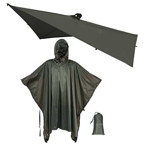 onewind Hooded Rain Poncho, Silnylon Rain Coat Versatile Survival Shelter Waterproof Breathable Lightweight Poncho - color: Od Green-89"*56" (226cm*142cm), size: Small