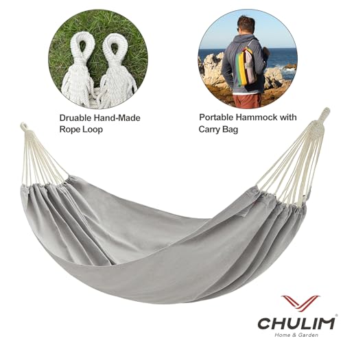CHULIM Brazilian Double Hammock with Tree Straps,Extra Large 94x63IN,2 Persons Hammock for Backyard Patio Outdoor and Indoor,450lbs Weight Capacity,Soft Woven Cotton Fabric - Light Grey - color: Light Grey