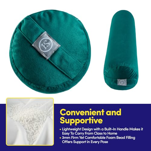 Meditation Cushion Bolster Pillow for Restorative Yoga – Supportive Cushion for Meditation, Pilates, and Relaxation – Filled with Buckwheat Hulls - Removable Cover - color: Teal, size: Bolster (Filled With Eps Beans)