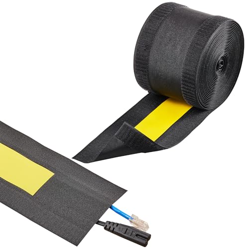 ECOHomes Carpet Cord Cover (Yellow Black, 20 FT) | Cord Covers for Carpet to Hide Floor Cables and Electric Wires, Low Profile Cord Hider for Extension Cords and Cable Management in Home and Office - color: Yellow and Black, size: 4 Inch x 20 FT