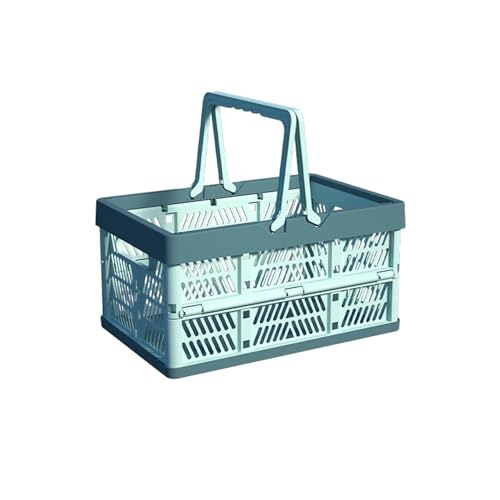 Collapsible Plastic Storage Crate - 20L Folding Organizer Basket Portable Stacking Storage Crate Bin with Handle, for Camping, Picnic, Car Trunk, Home Storage (Blue, M) - color: Blue