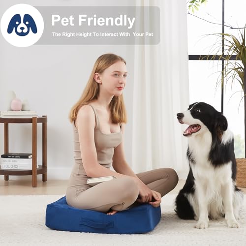 JKMAX 2 Pcs High Density Foam Floor Pillow - Upgraded Large Pillows Seating for Adults - Outdoor Floor Cushion with Soft Tufted Cover - Yoga Pillows for Sitting On Floor - 22 Inch Navy Blue - color: Navy Blue, size: 2 Counts