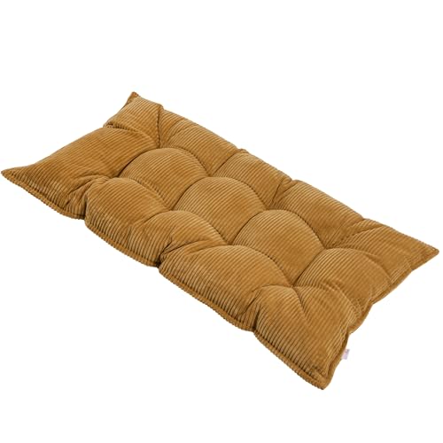 Tufted Floor Cushion – Plush Corduroy Floor Pillow for Reading, Meditation and Yoga – Soft Cozy Window Seat Cushion for Living Room and Bedroom for Adults and Kids - made in EU (Warm Mustard, Small) - color: Warm Mustard, size: Small — 39×21.5 in (100×55